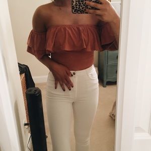 Charlotte Russe Off the Shoulder Pink Bodysuit